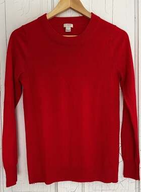 J. Crew Factory Women's Sawyer Crew Neck Sweater Red Merino Wool Blend XS